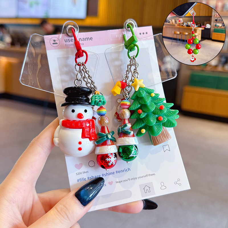 Car Accessories Xmas Gifts - Cartoon Christmas String of Beads Keychain