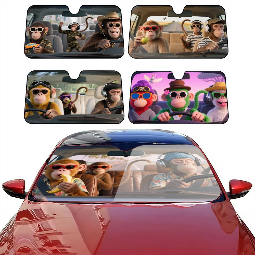 Automatic Car Sunshade - Funny Monkey Driver Car Sunshade Curtains